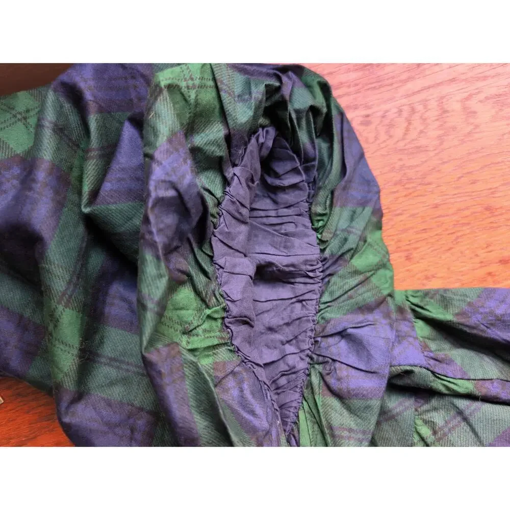 New Old Navy Plaid Peplum L Crop Puff Sleeve Green Blue Smocked Cottagecore